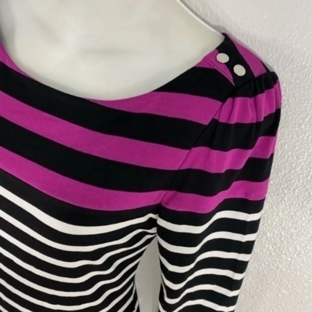 White House Black Market black white magenta stripe 3/4 sleeve dress XS AA6